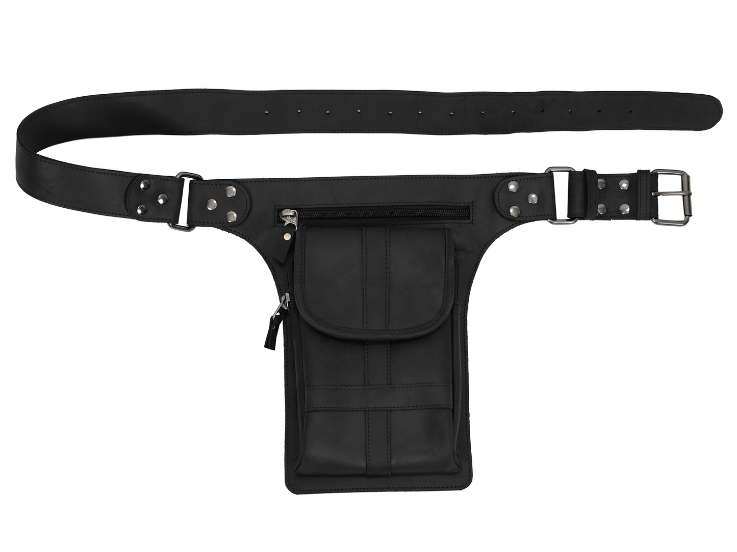 Black Leather Belt Bag – Hip Pouch Utility Belt for Men Festival, Motorcycle, Cosplay & Travel Waist Pack