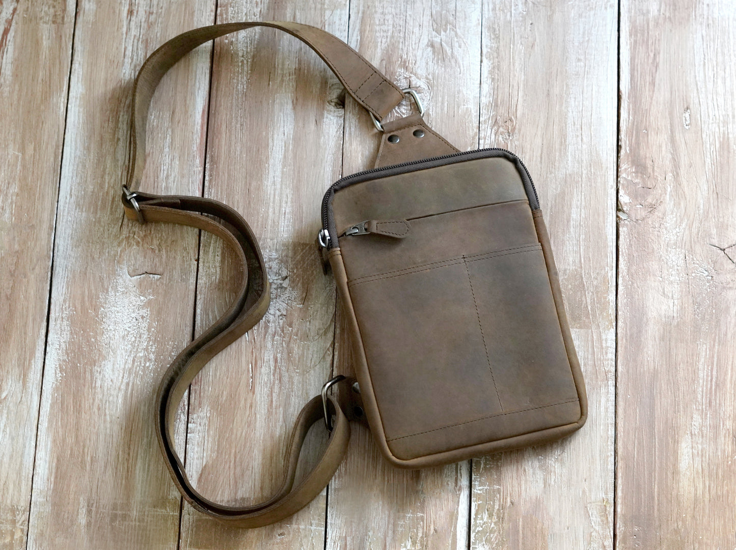 Large Crossbody Bag for Men Chest Bag Brown Leather