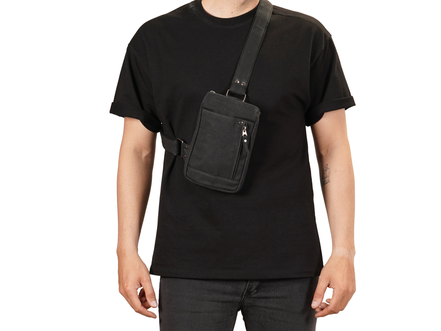 Waxed Canvas Crossbody Bag for Men – Compact EDC Sling Bag - Black