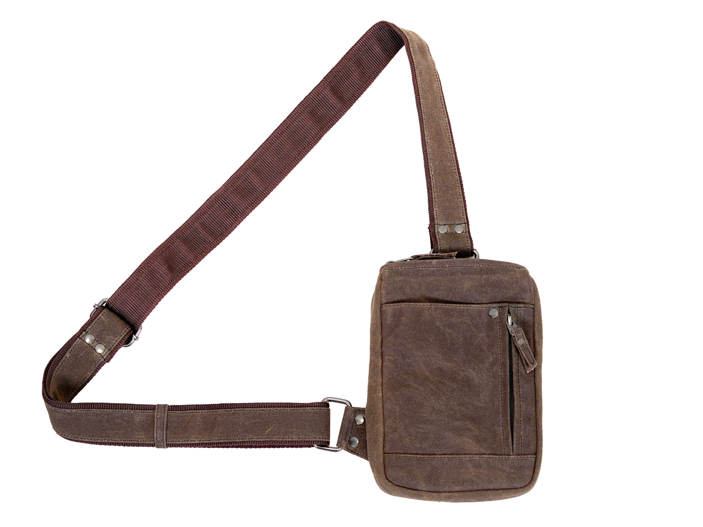 Waxed Canvas Crossbody Bag for Men – Compact EDC Sling Bag - Brown