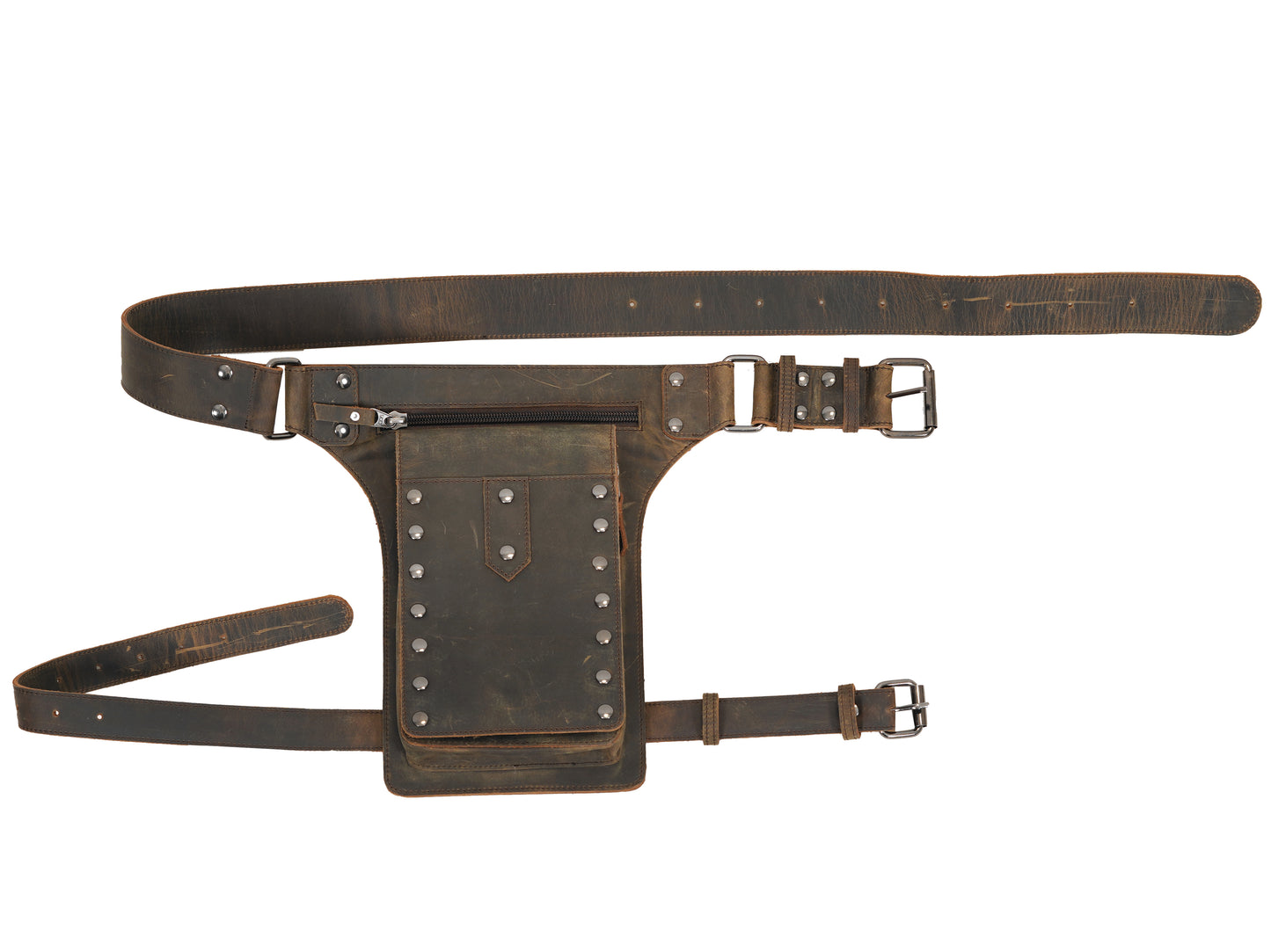 Brown Leather Thigh Bag – Leg Holster Utility Belt for Men with Hidden Pocket