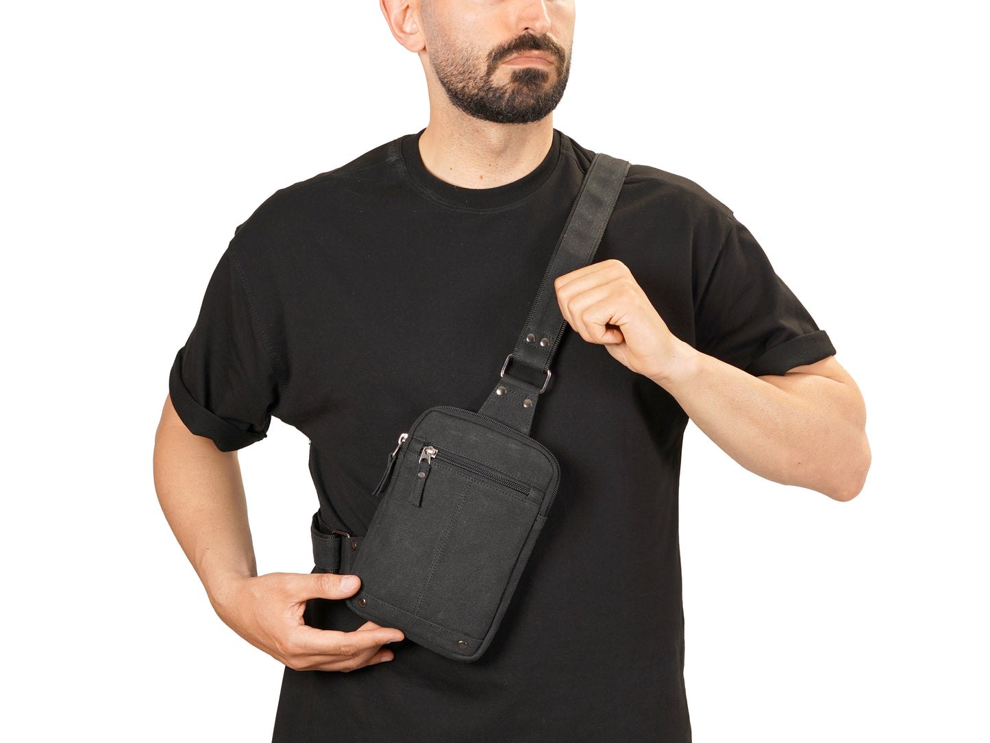 Black Chest Bag – Durable Mens Crossbody Bag for Travel - EDC Waxed Canvas Sling