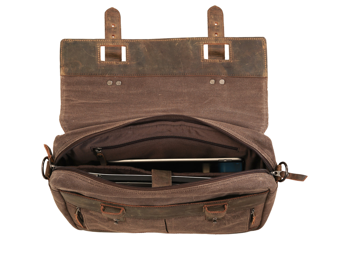 Mens Waxed Canvas Messenger Bag – 13" 14" 15" Laptop Bag with Leather Accents - Rugged Shoulder Bag for Work, Travel, or Daily Commute