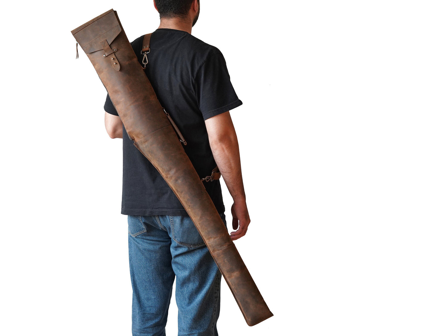 Full-Grain Leather Shotgun Sleeve – 52" Protective Case with Shoulder Strap