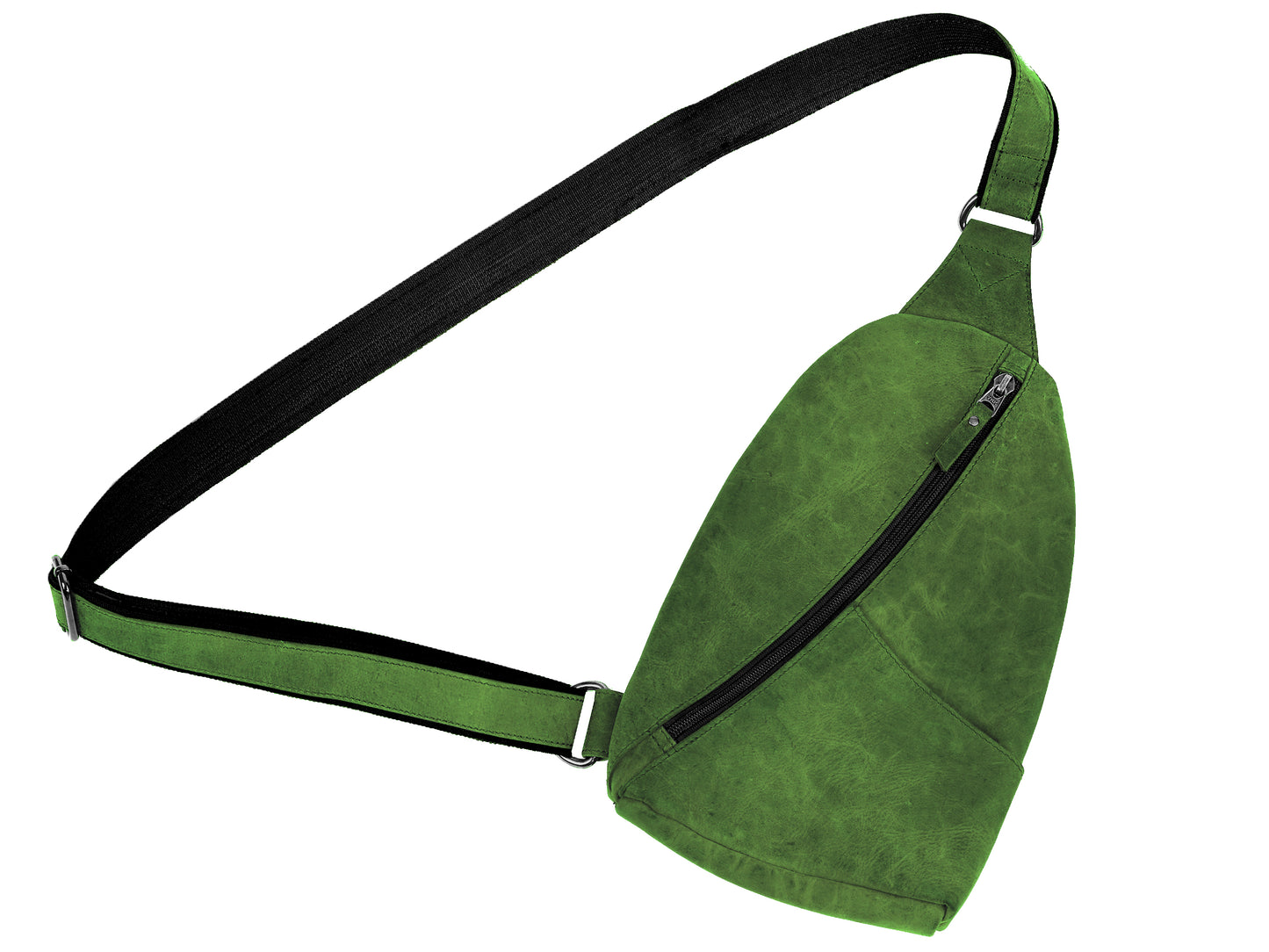 Green Leather Crossbody Bag - EDC Sling Bag with Adjustable Strap