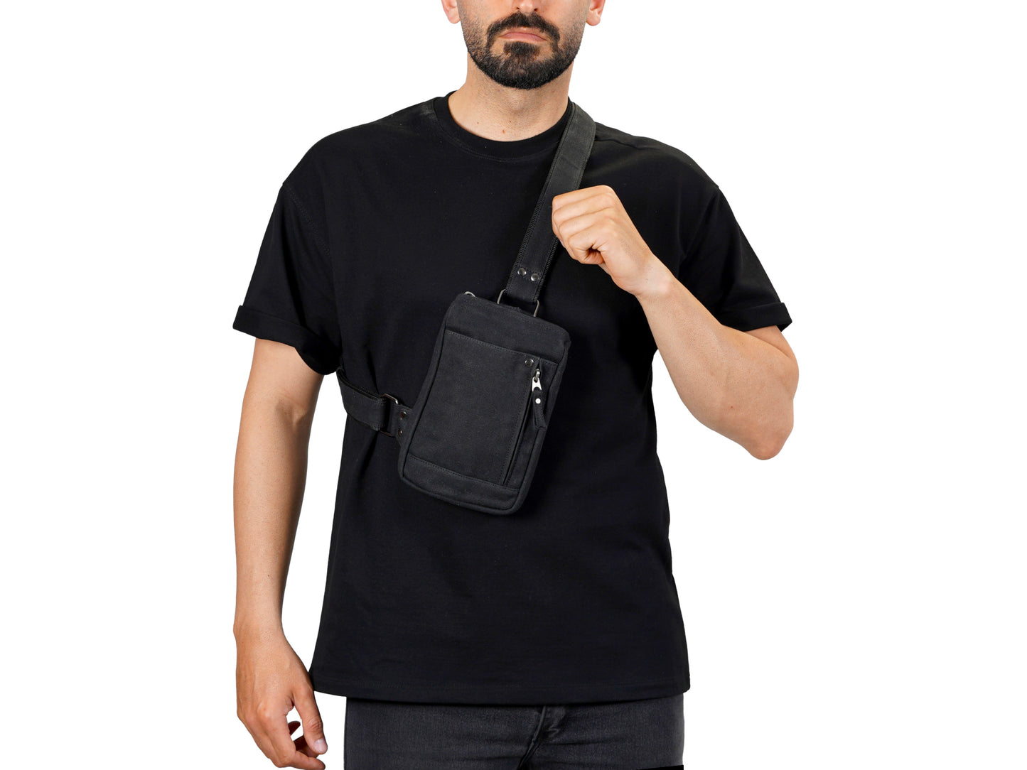 Waxed Canvas Crossbody Bag for Men – Compact EDC Sling Bag - Black