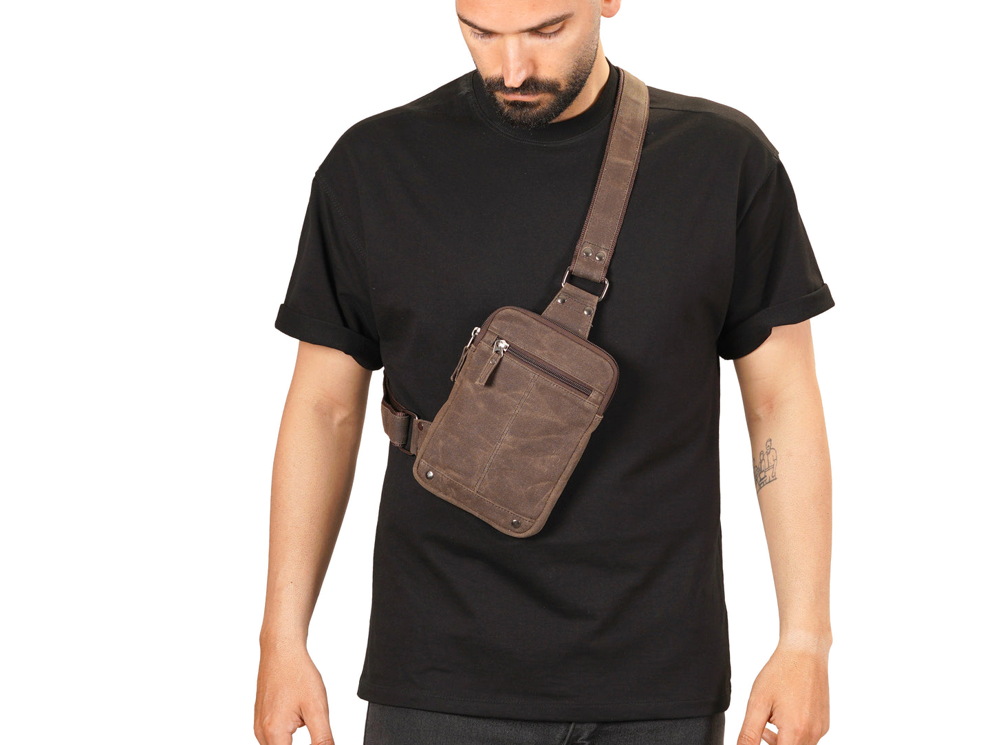 Sling Crossbody Bag - Your Essential Travel Companion - Waxed Canvas EDC Chest Bag for Men