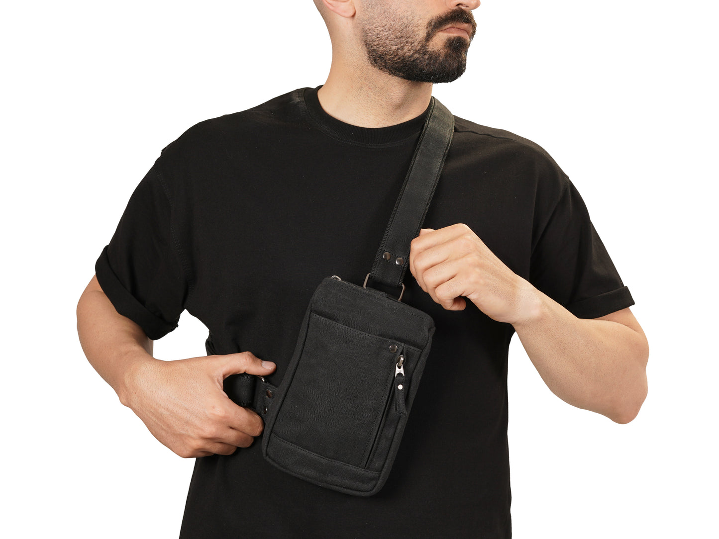Waxed Canvas Crossbody Bag for Men – Compact EDC Sling Bag - Black