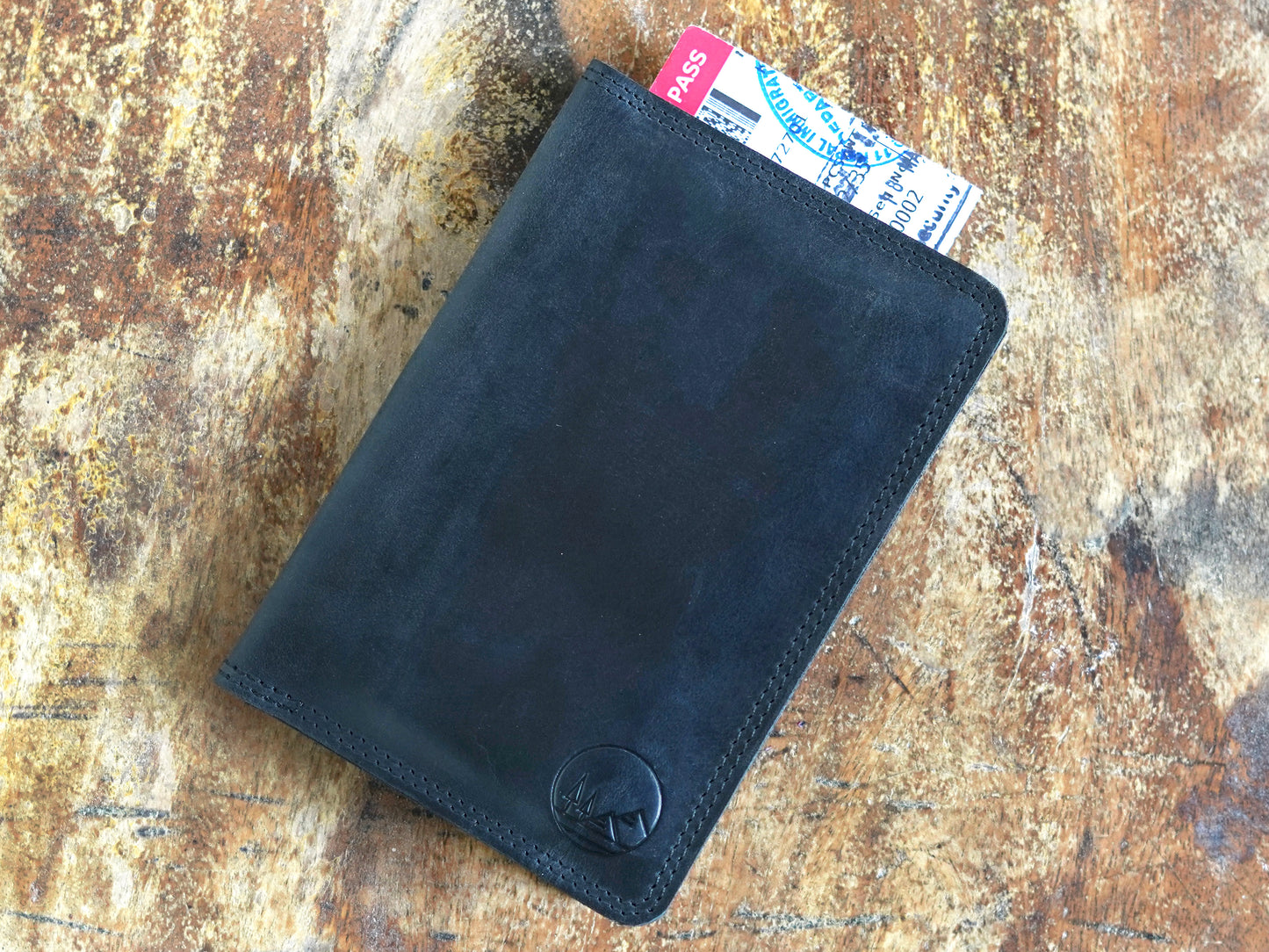 Leather Passport Holder Travel Document Wallet in Black