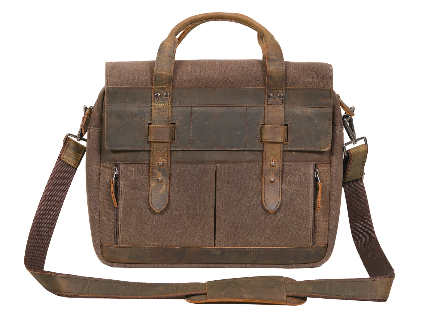Mens Waxed Canvas Messenger Bag – 13" 14" 15" Laptop Bag with Leather Accents - Rugged Shoulder Bag for Work, Travel, or Daily Commute
