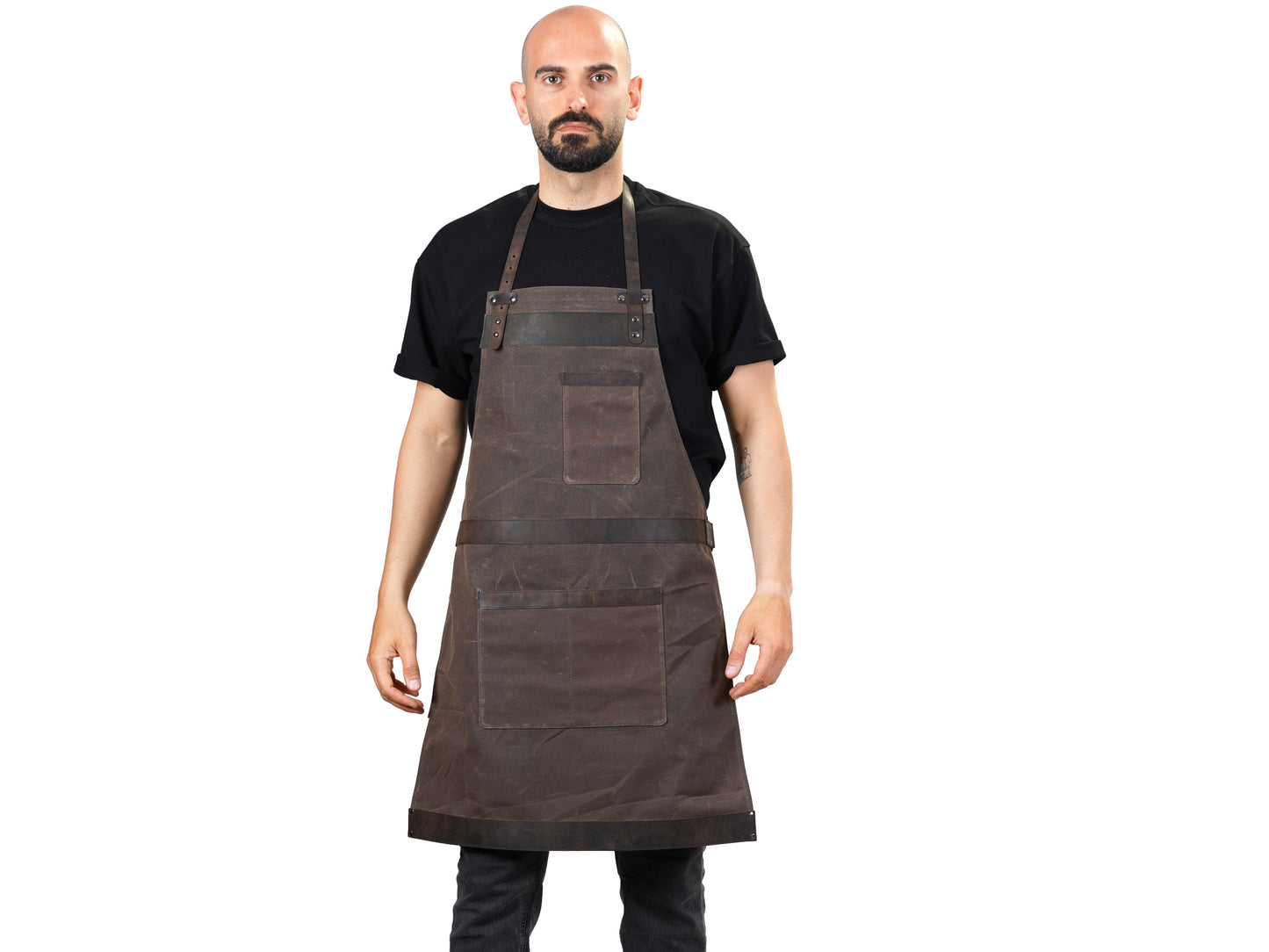 Mens Waxed Canvas and Leather Work Apron for Workshop or Kitchen - Apron for Dads, Husbands, and Boyfriends