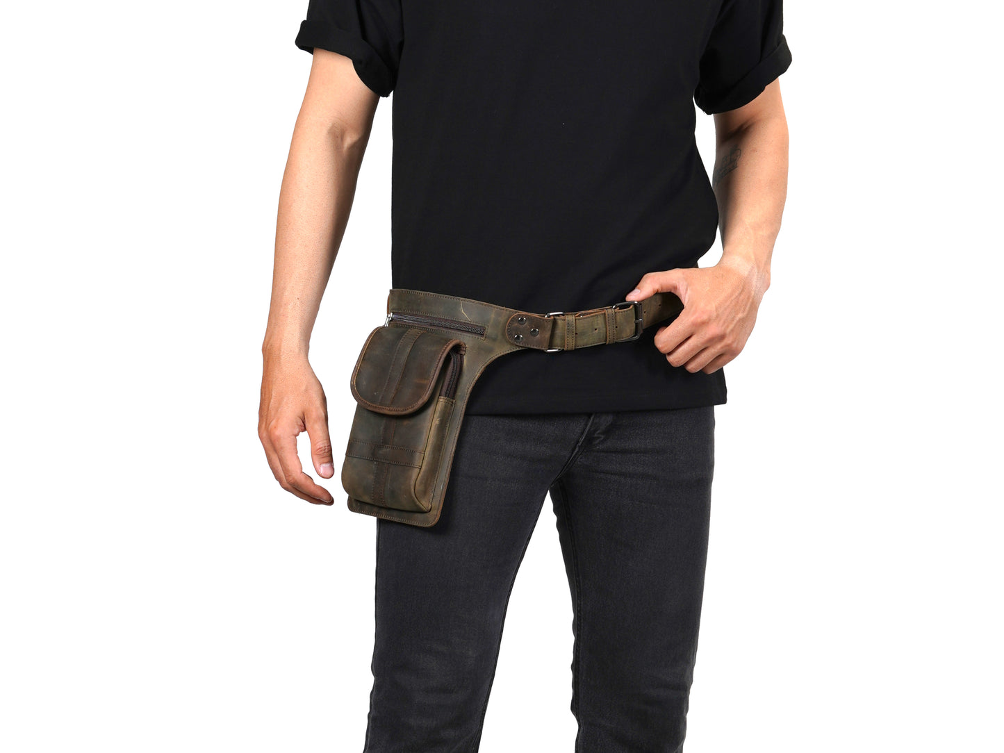 Brown Leather Utility Belt Bag – Full Grain Waist Pack for Festival, Hiking, Travel, & Cosplay Hip Bag