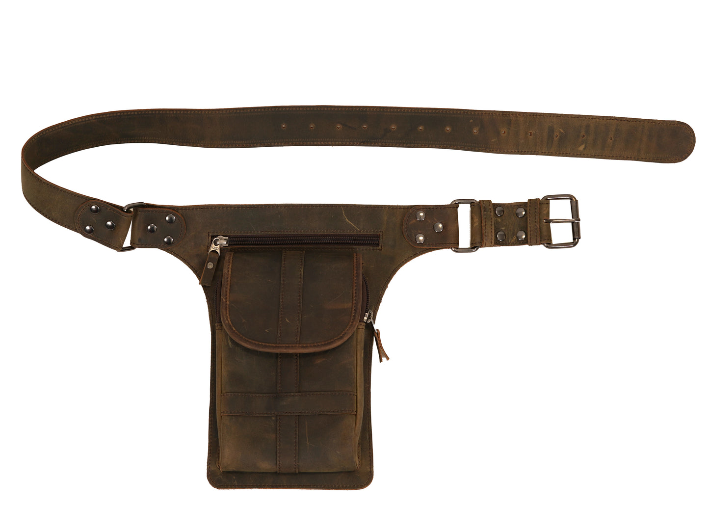 Brown Leather Utility Belt Bag – Full Grain Waist Pack for Festival, Hiking, Travel, & Cosplay Hip Bag