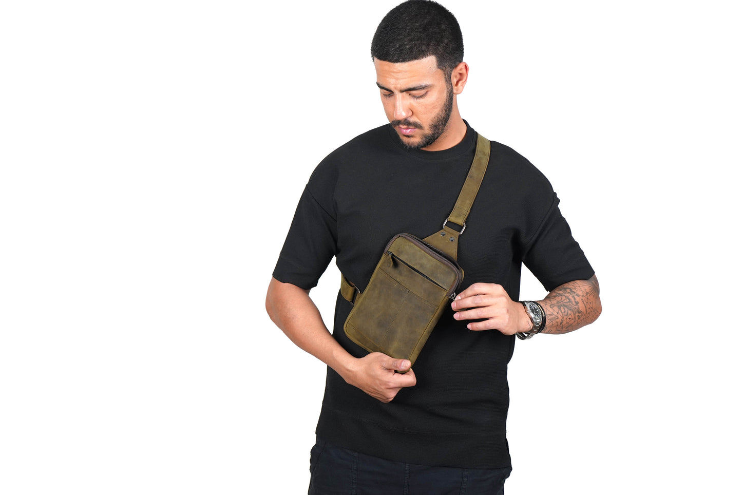 Crossbody Bag for Men Chest Bag Brown Leather