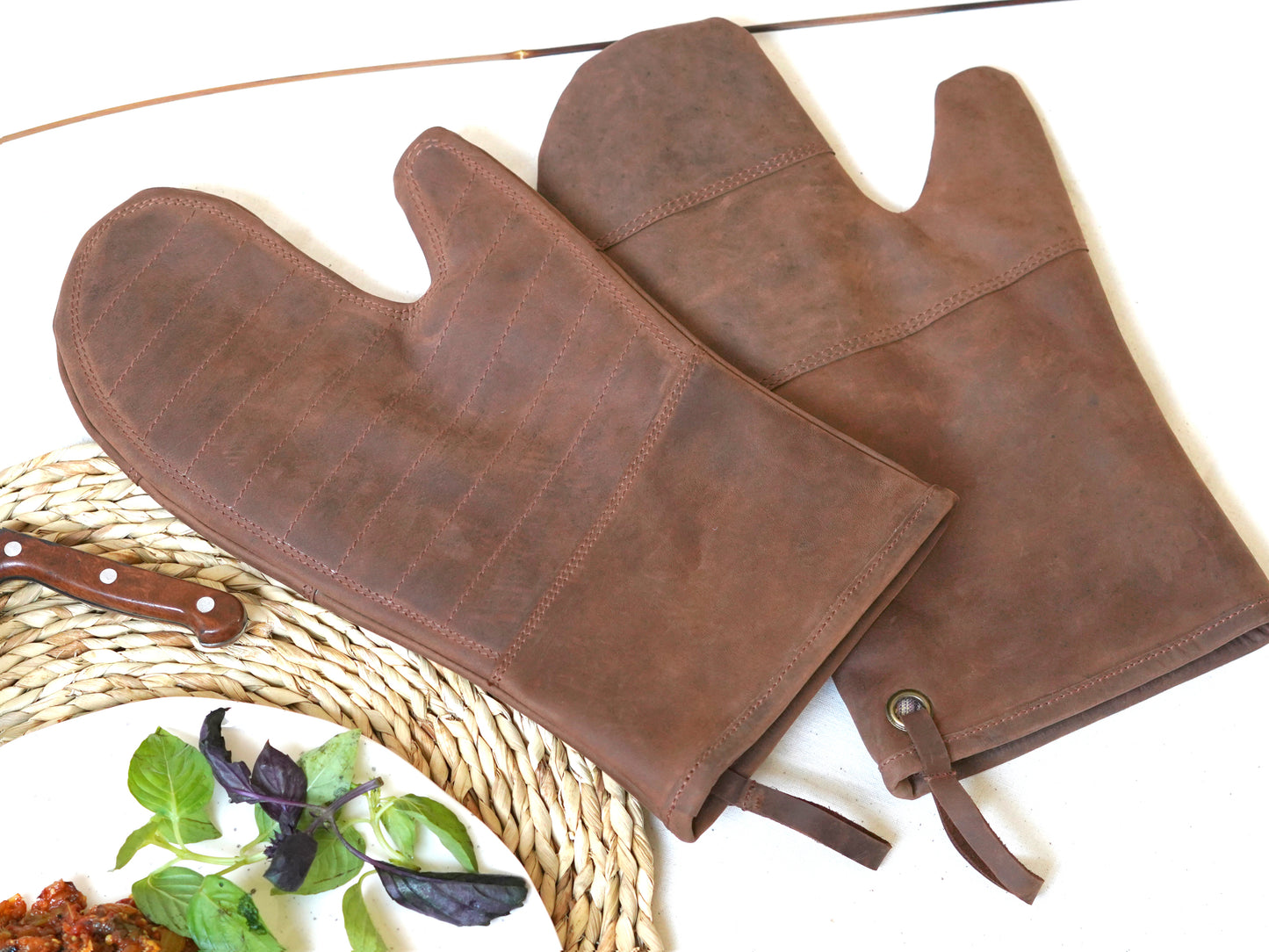 Oven Mitts Pair Pot Holders Leather Oven Gloves Brown