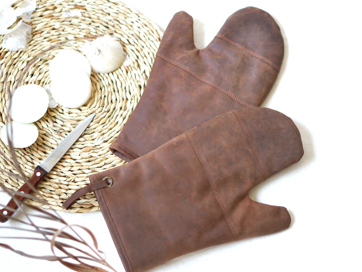 Oven Mitts Pair Pot Holders Leather Oven Gloves Brown