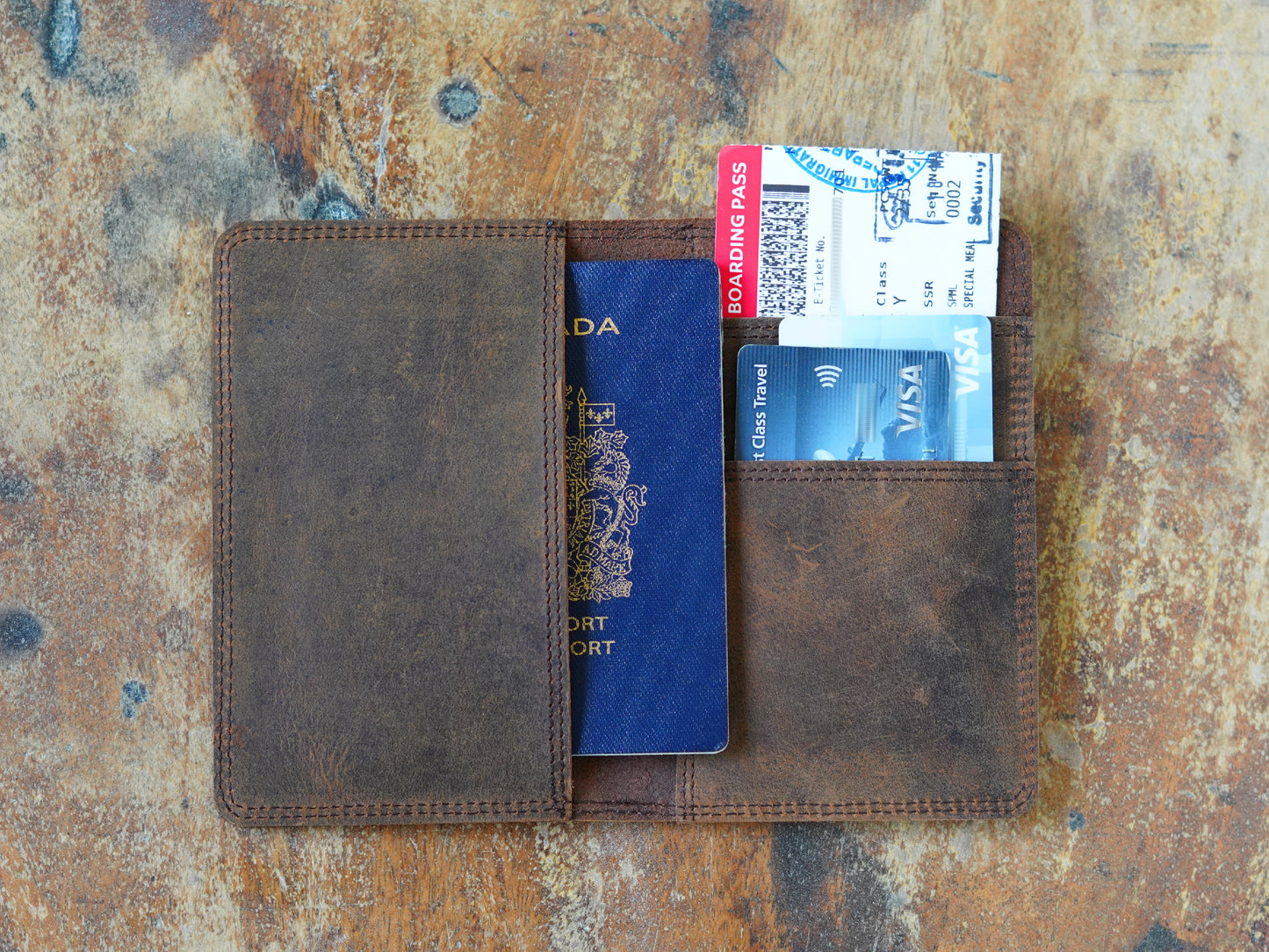 Leather Passport Holder Travel Document Wallet in Brown