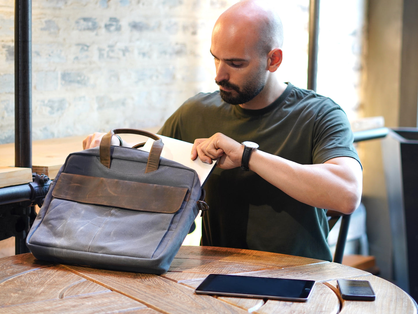 Durable Messenger Laptop Bag - Designed for Suitable for 13” 14” 15” Laptops - Waxed Canvas Man Bag for Work and Travel