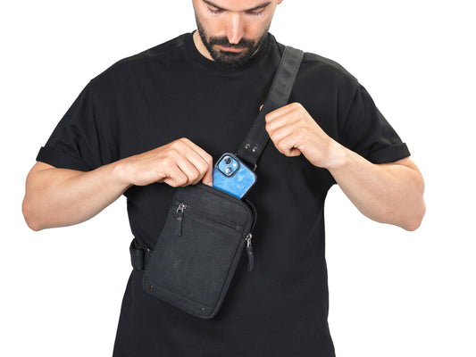 Black Chest Bag – Durable Mens Crossbody Bag for Travel - EDC Waxed Canvas Sling