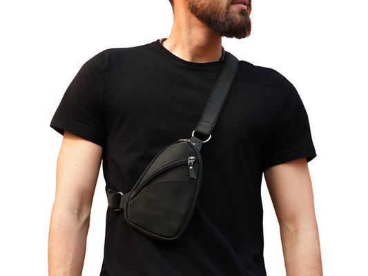 Mens Cross Body Bag Sling Bag Man Travel Chest Bag in Black