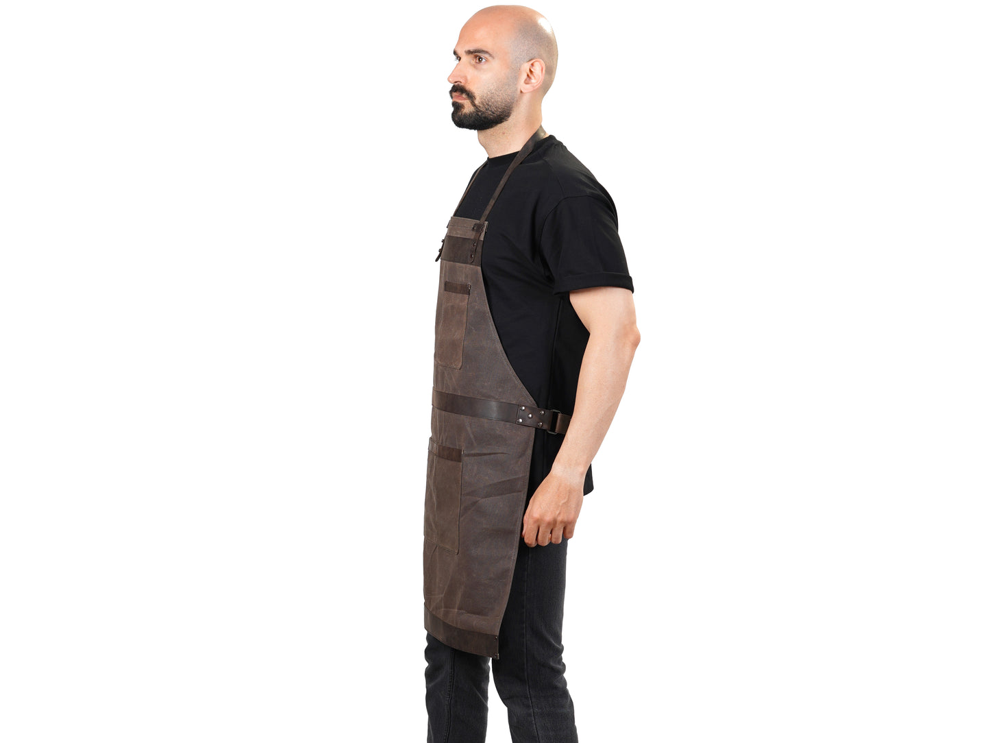 Mens Waxed Canvas and Leather Work Apron for Workshop or Kitchen - Apron for Dads, Husbands, and Boyfriends