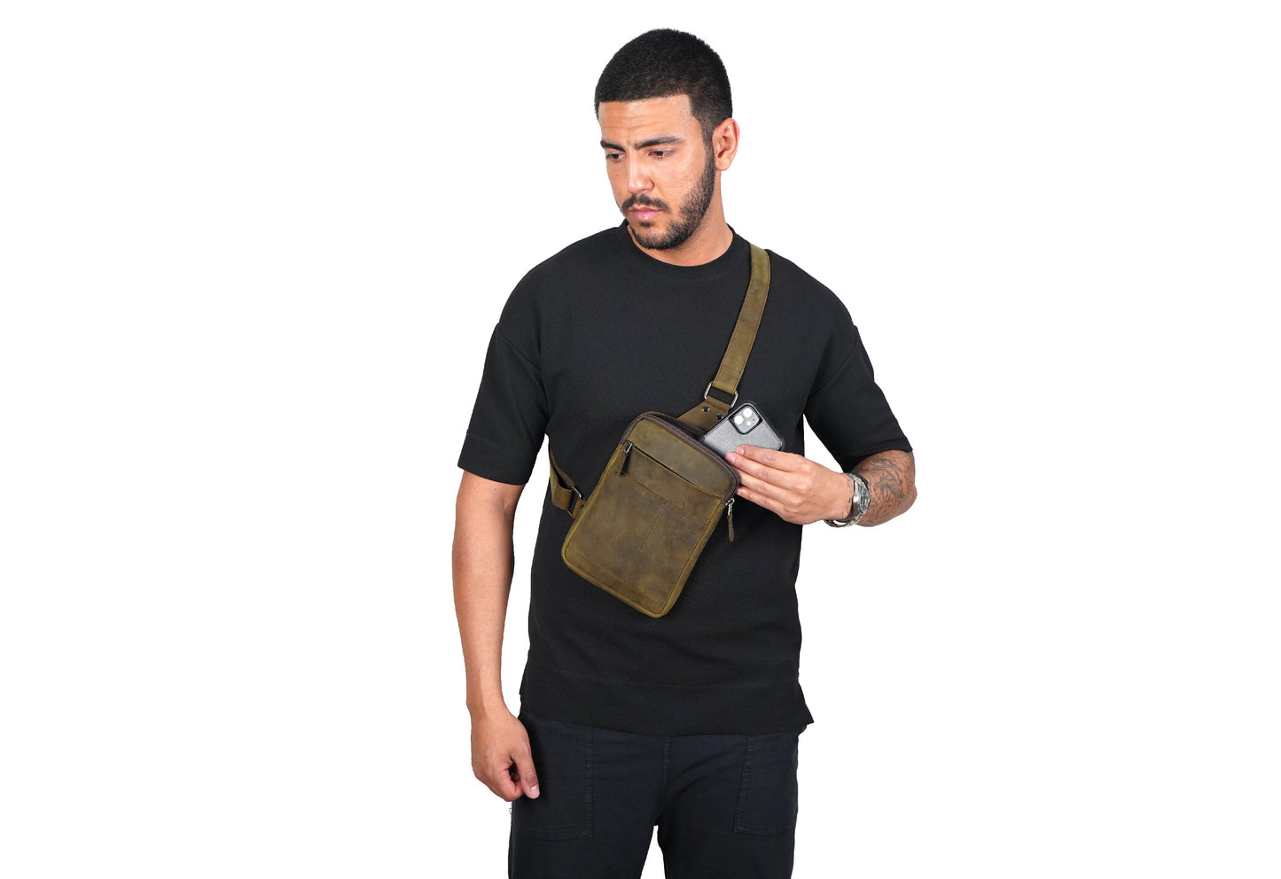 Crossbody Bag for Men Chest Bag Brown Leather