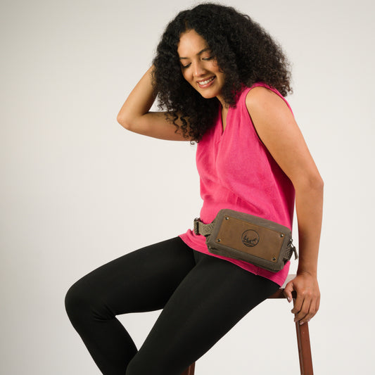 Canvas Womens Belt Bag Crossbody Sling for Travel and Every Day Carry - Brown