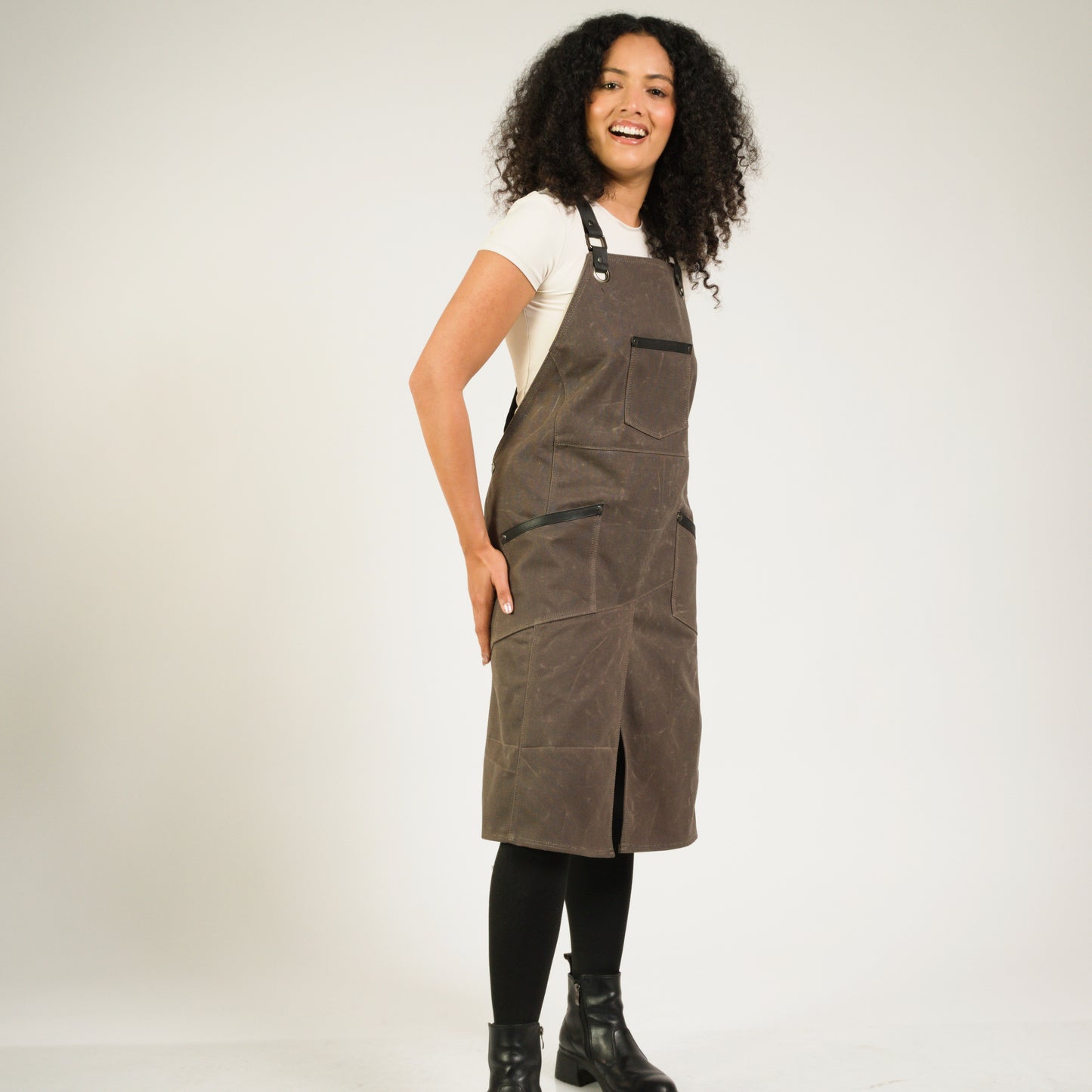 Womens Canvas Apron for Studio Workshop or Home - Brown