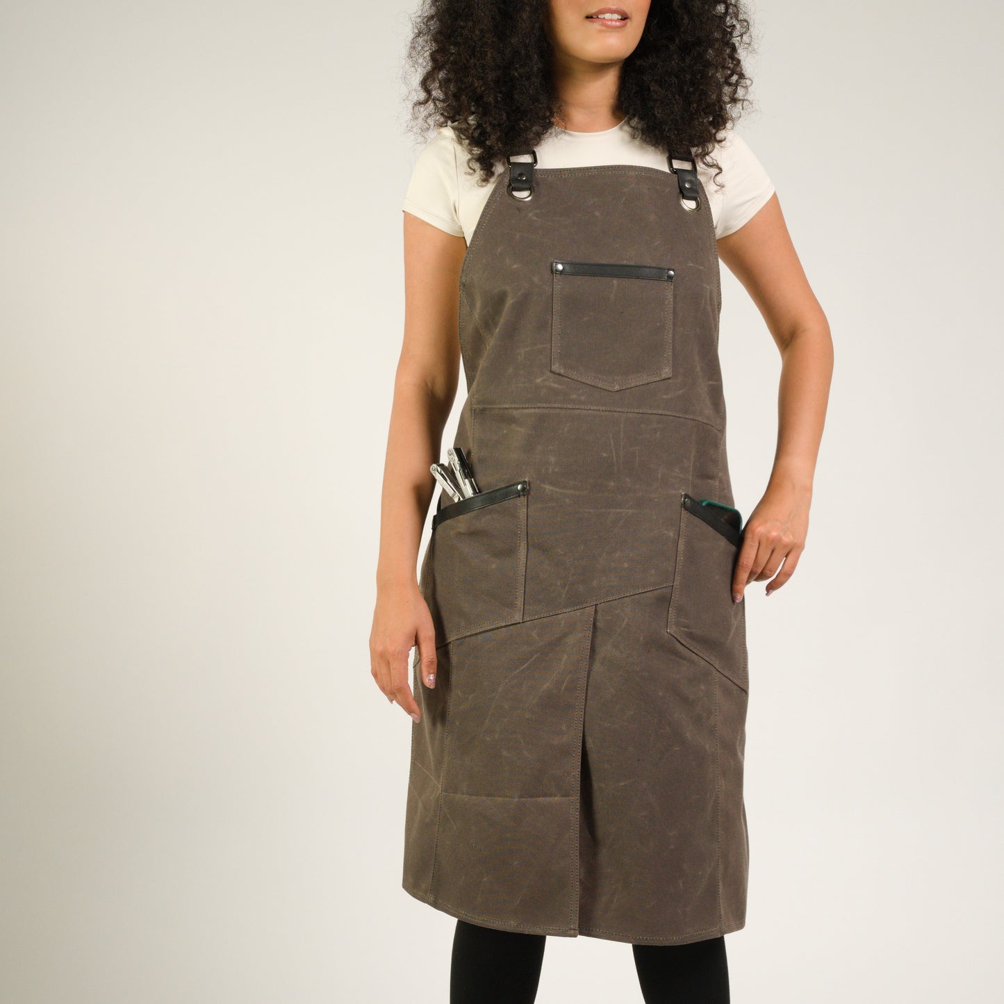 Womens Canvas Apron for Studio Workshop or Home - Brown