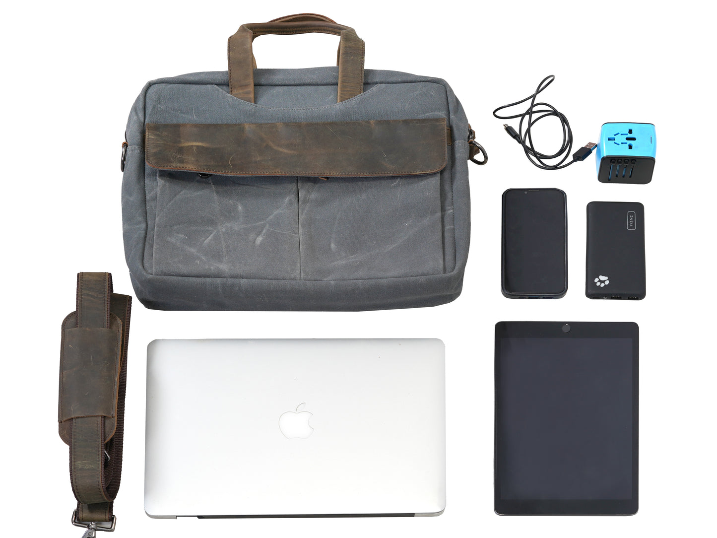 Durable Messenger Laptop Bag - Designed for Suitable for 13” 14” 15” Laptops - Waxed Canvas Man Bag for Work and Travel