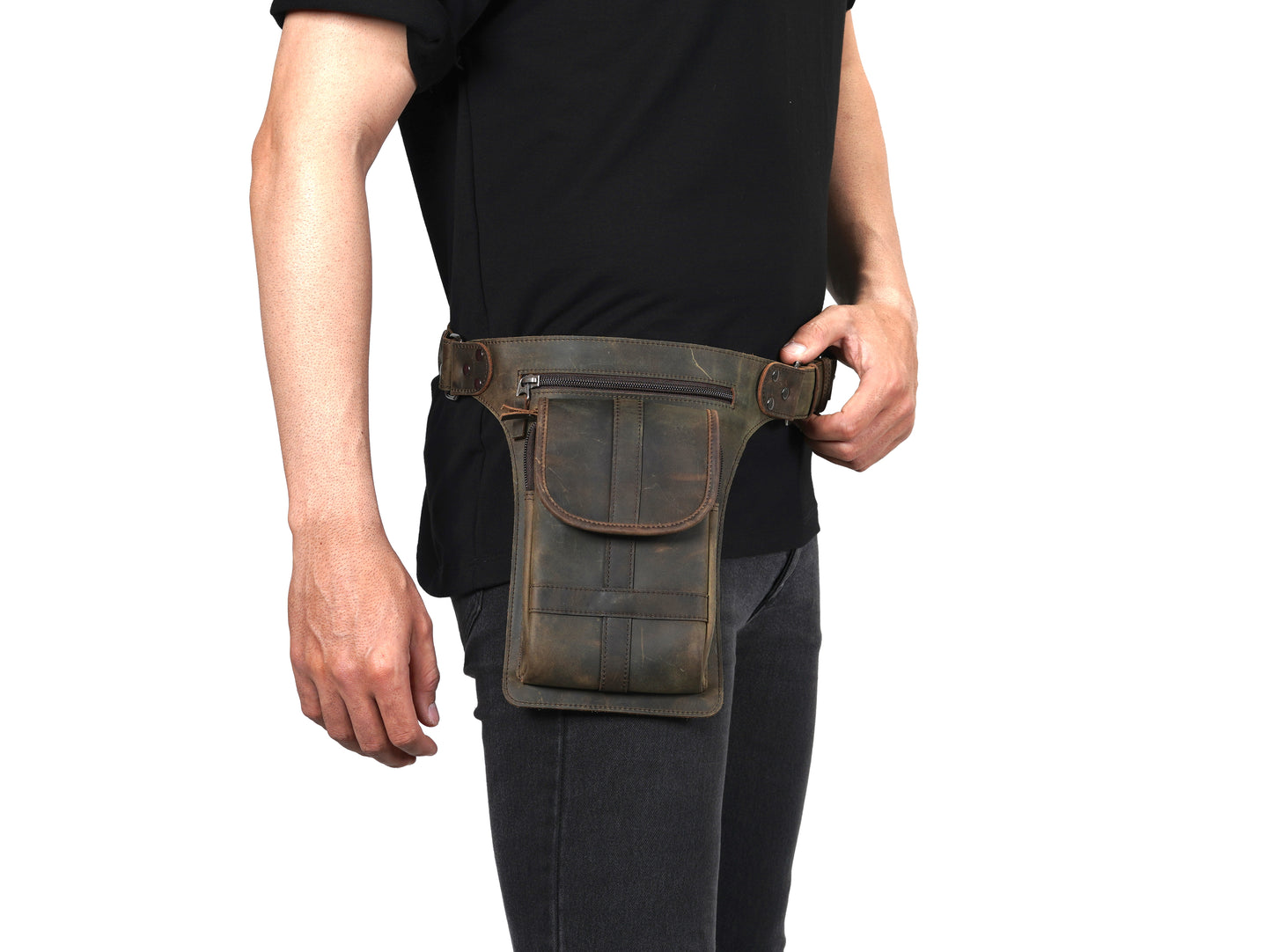 Brown Leather Utility Belt Bag – Full Grain Waist Pack for Festival, Hiking, Travel, & Cosplay Hip Bag
