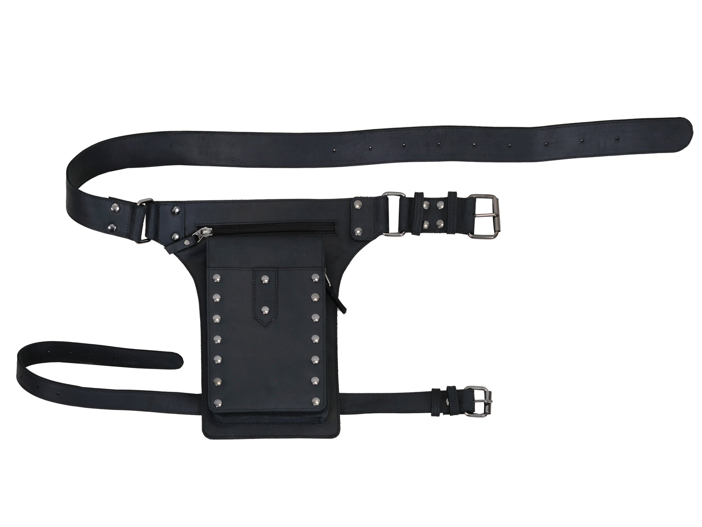 Black Leather Thigh Bag – Leg Holster Utility Belt for Men - Travel Hip Pouch and Leg Pack