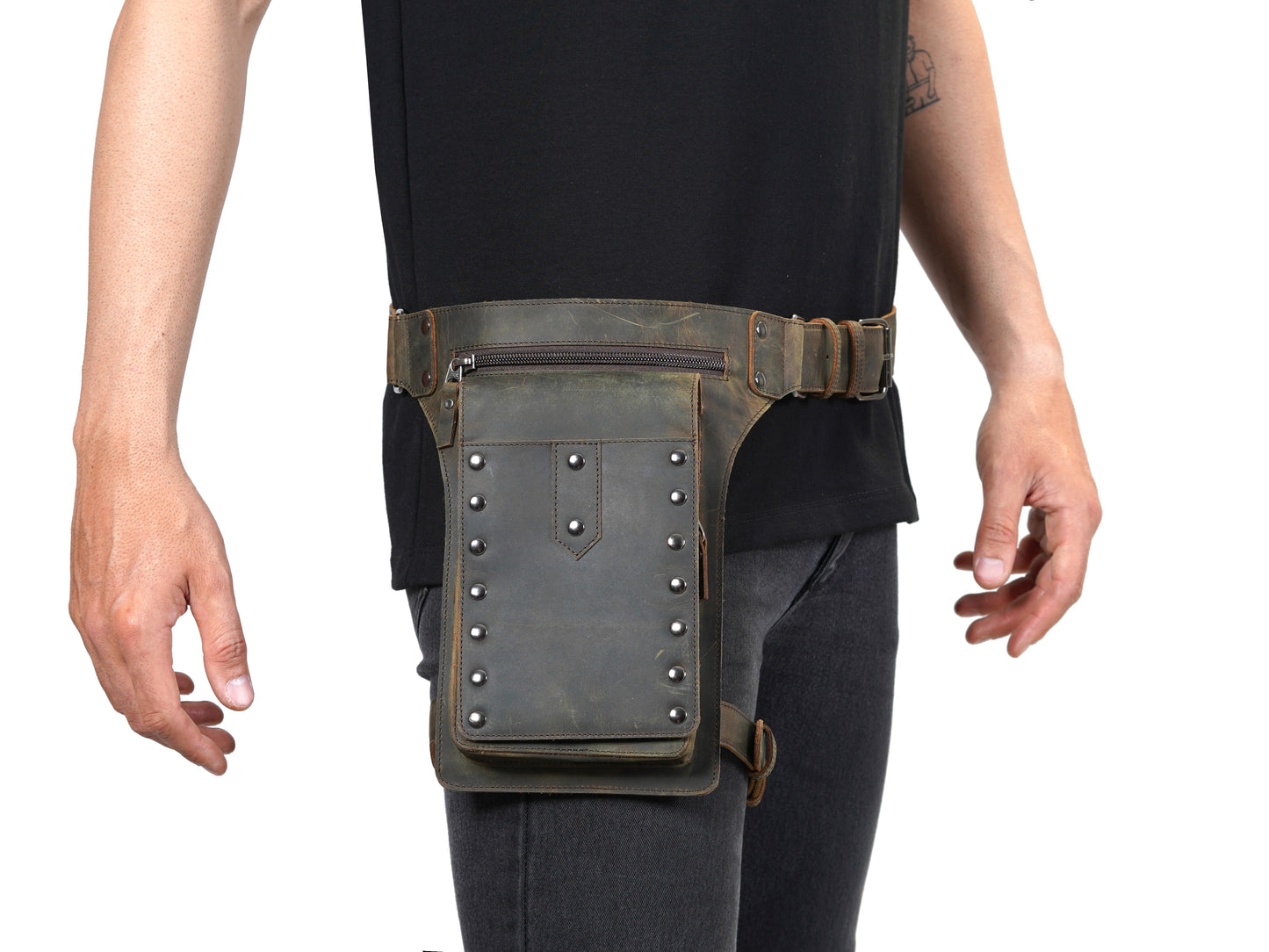 Brown Leather Thigh Bag – Leg Holster Utility Belt for Men with Hidden Pocket