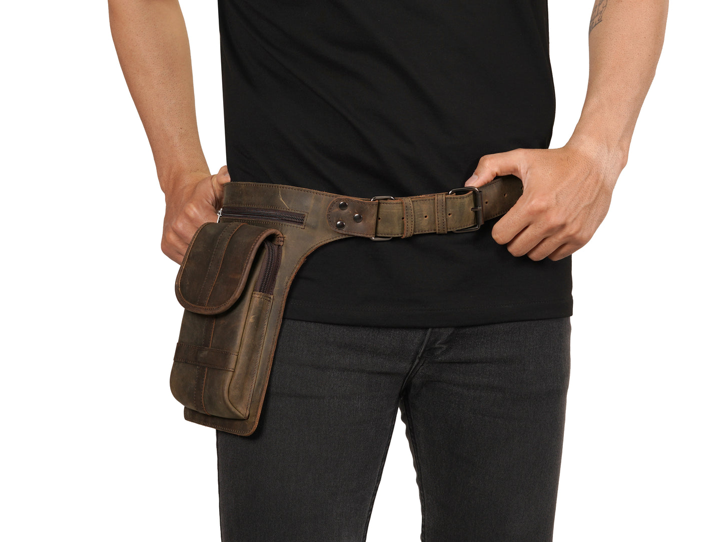 Brown Leather Utility Belt Bag – Full Grain Waist Pack for Festival, Hiking, Travel, & Cosplay Hip Bag