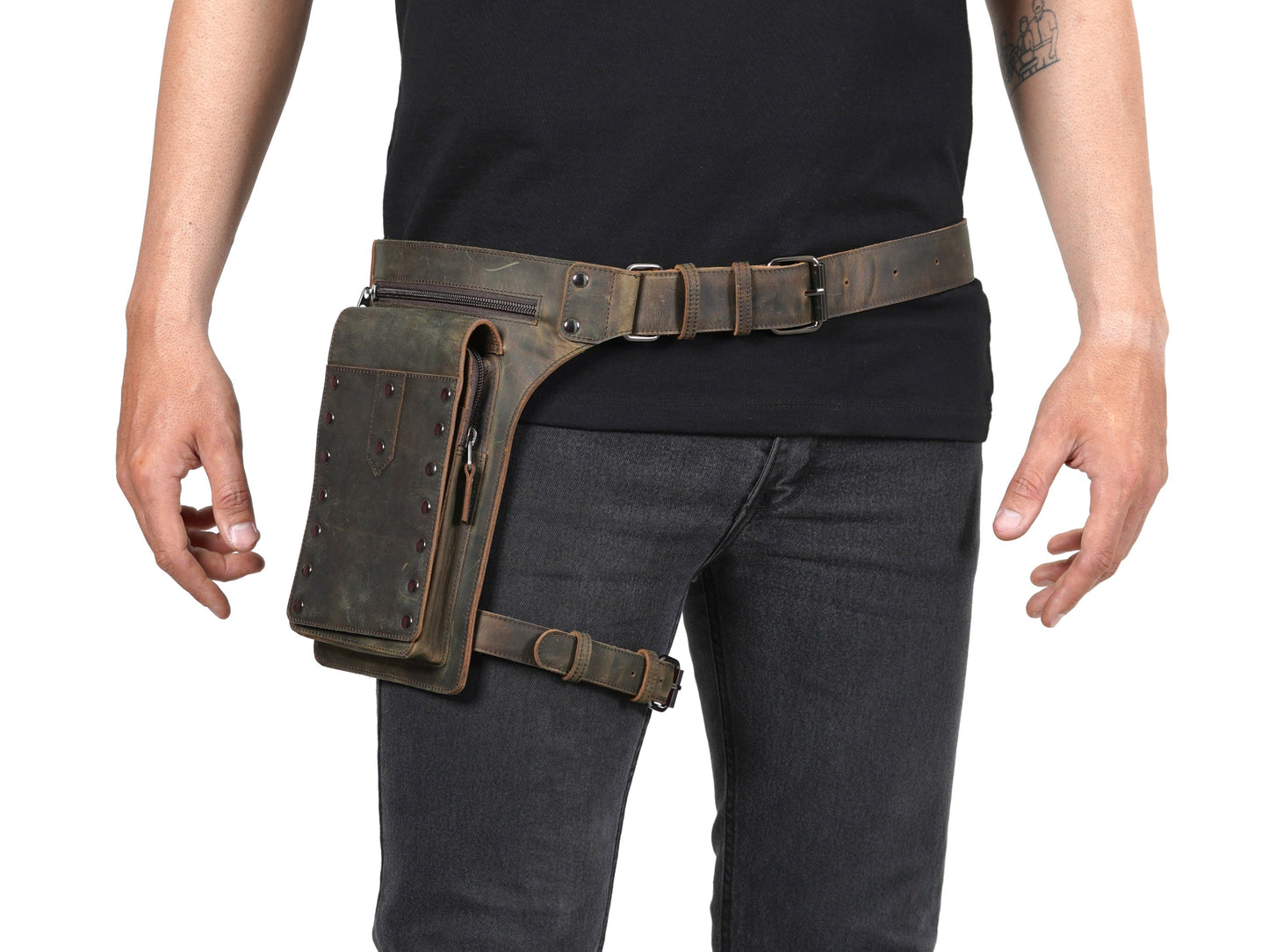 Brown Leather Thigh Bag – Leg Holster Utility Belt for Men with Hidden Pocket