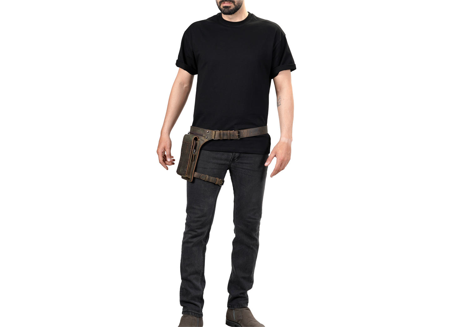 Brown Leather Thigh Bag – Leg Holster Utility Belt for Men with Hidden Pocket