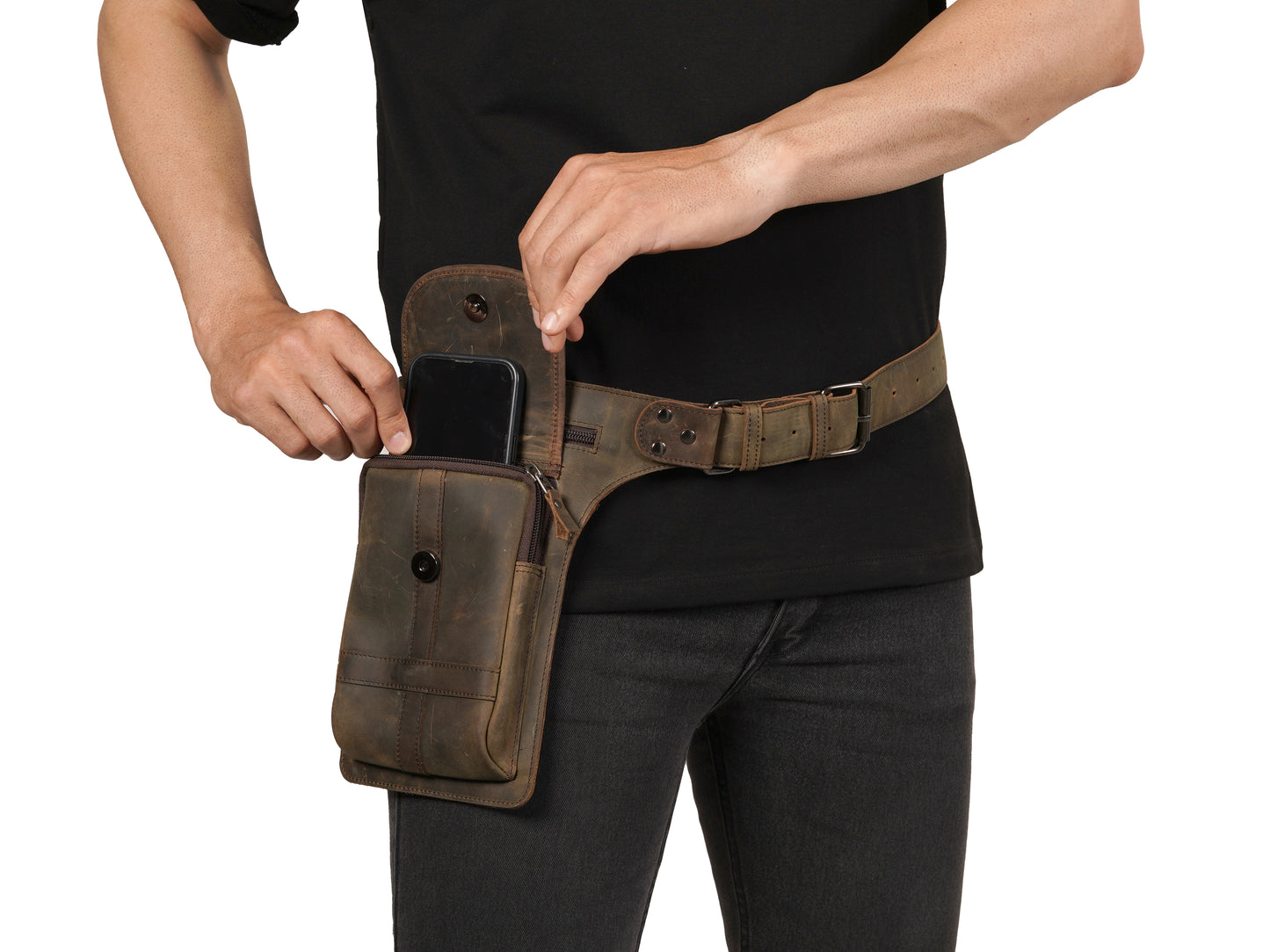 Brown Leather Utility Belt Bag – Full Grain Waist Pack for Festival, Hiking, Travel, & Cosplay Hip Bag