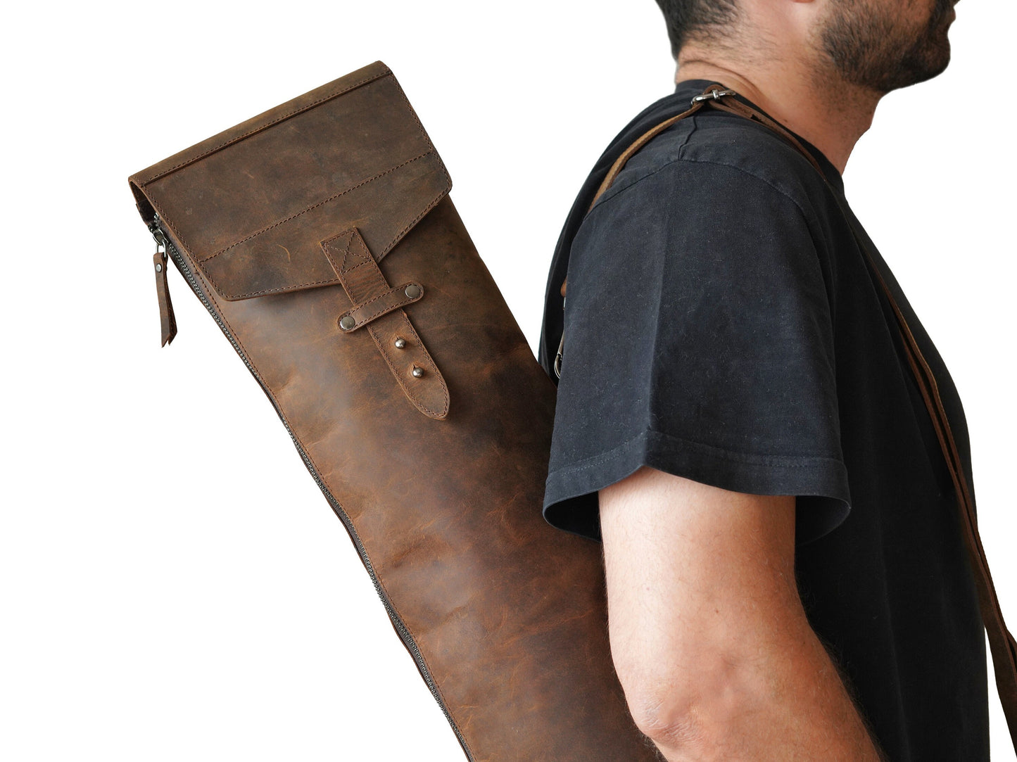 Full-Grain Leather Shotgun Sleeve – 52" Protective Case with Shoulder Strap