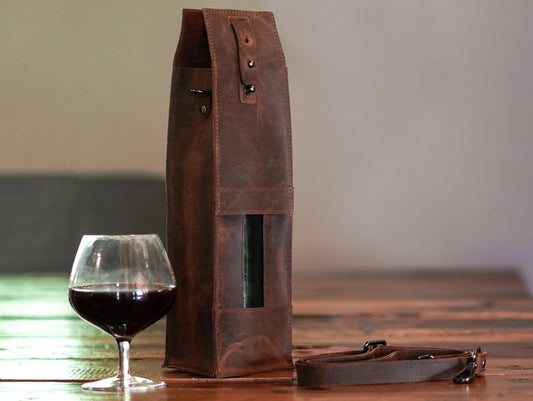 Wine Tote Bag Wine Bottle Carrier in Brown Leather