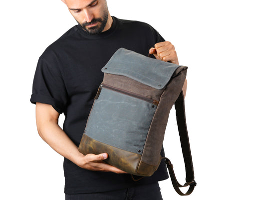 Waxed Canvas Backpack for Work Travel Commute and Adventure - Multi-use Rucksack EDC Bag for Men