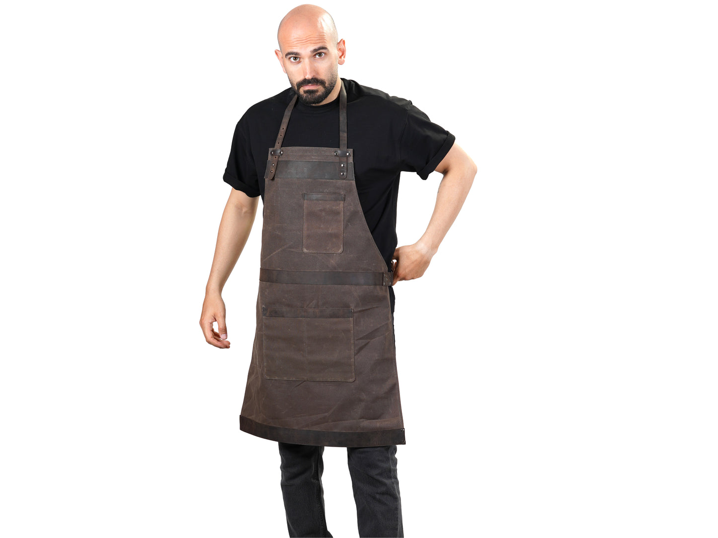 Mens Waxed Canvas and Leather Work Apron for Workshop or Kitchen - Apron for Dads, Husbands, and Boyfriends
