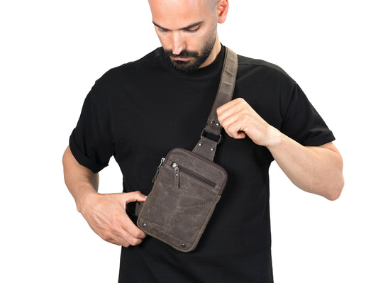 Sling Crossbody Bag - Your Essential Travel Companion - Waxed Canvas EDC Chest Bag for Men