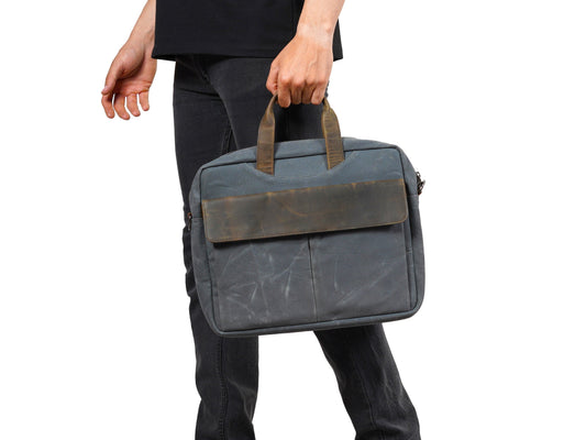 Blue canvas laptop bag