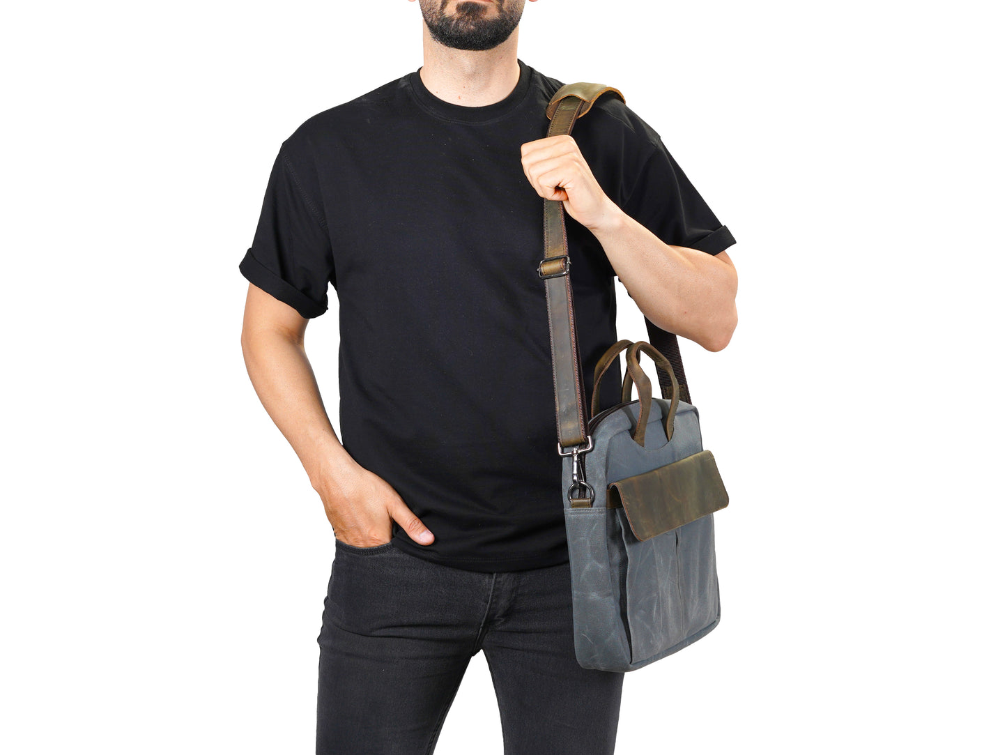 Durable Messenger Laptop Bag - Designed for Suitable for 13” 14” 15” Laptops - Waxed Canvas Man Bag for Work and Travel
