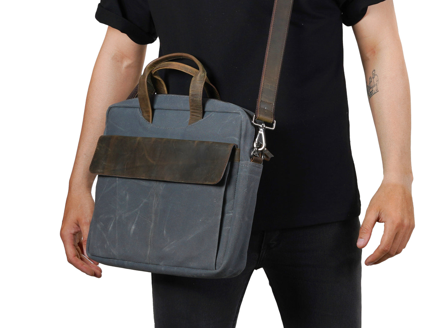 Durable Messenger Laptop Bag - Designed for Suitable for 13” 14” 15” Laptops - Waxed Canvas Man Bag for Work and Travel