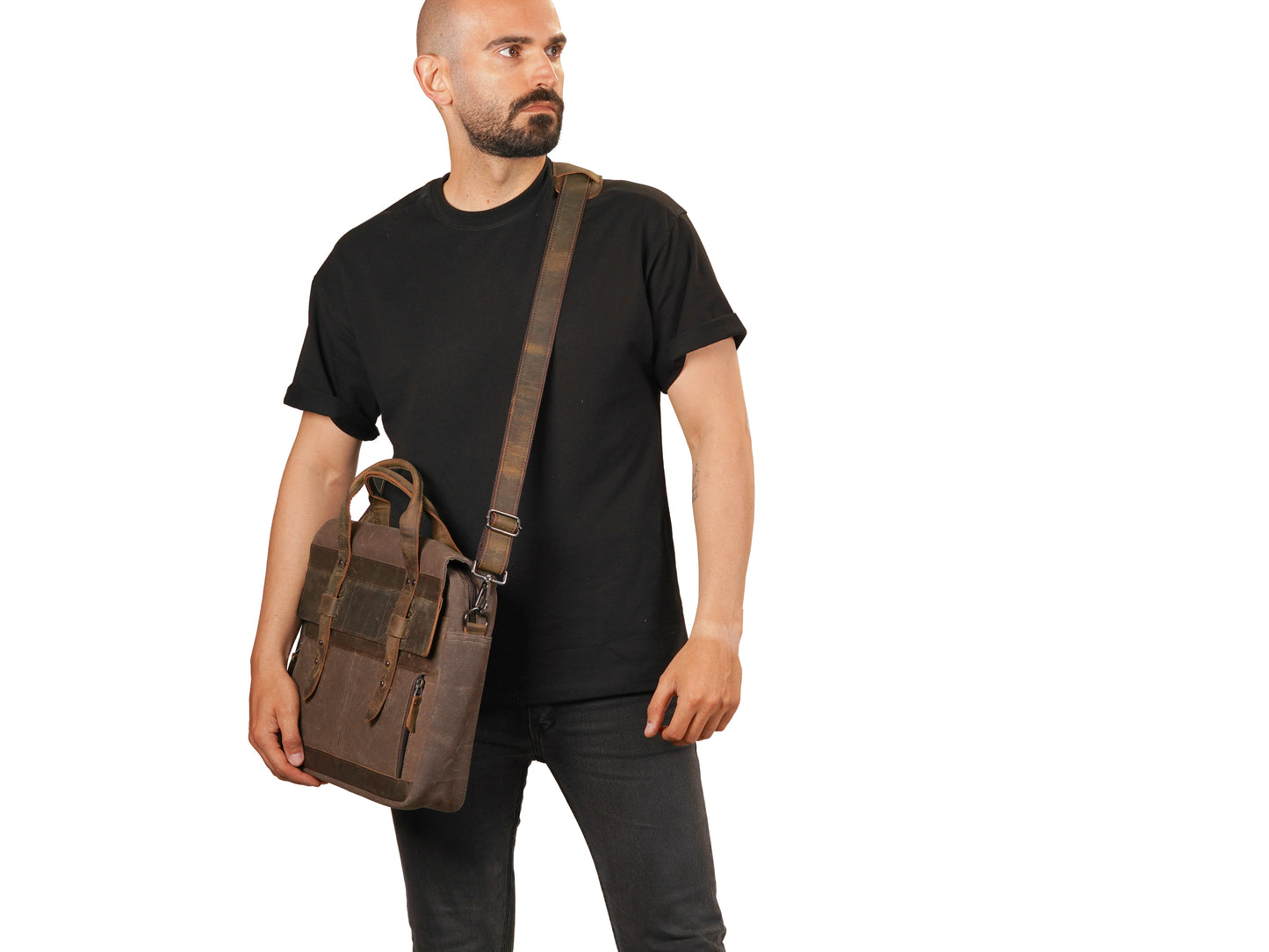 Mens Waxed Canvas Messenger Bag – 13" 14" 15" Laptop Bag with Leather Accents - Rugged Shoulder Bag for Work, Travel, or Daily Commute