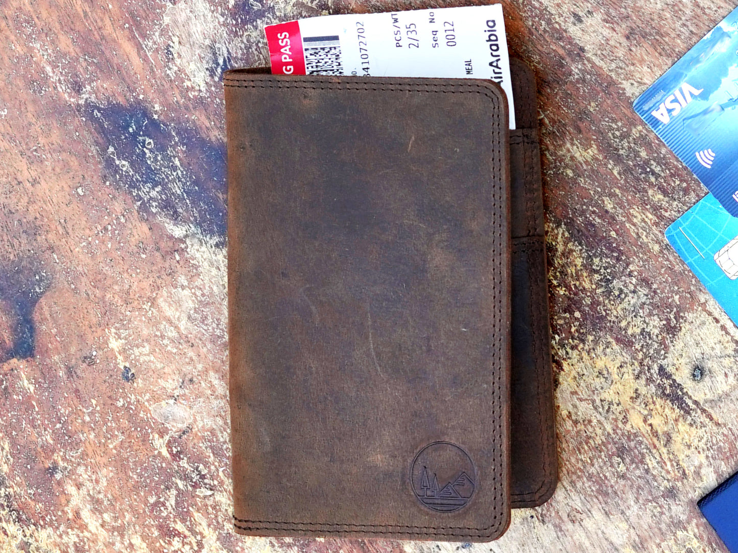 Leather Passport Holder Travel Document Wallet in Brown