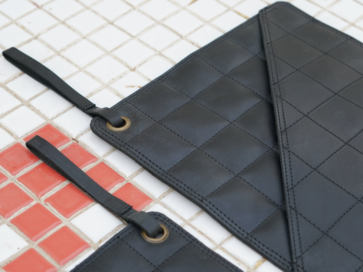 Pot Holders Pair Full Grain Leather 8” x 8” in Black