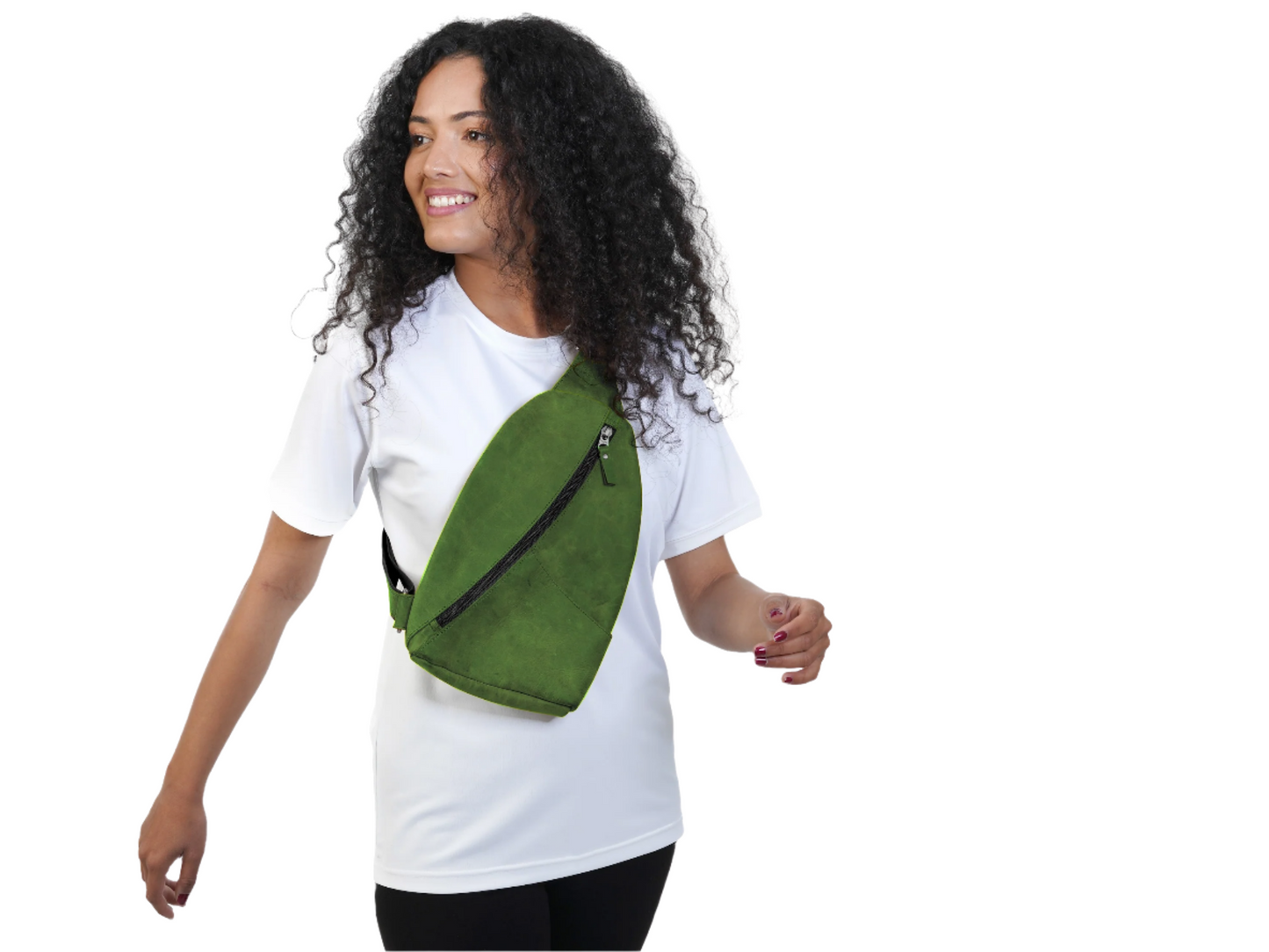 Green Leather Crossbody Bag - EDC Sling Bag with Adjustable Strap