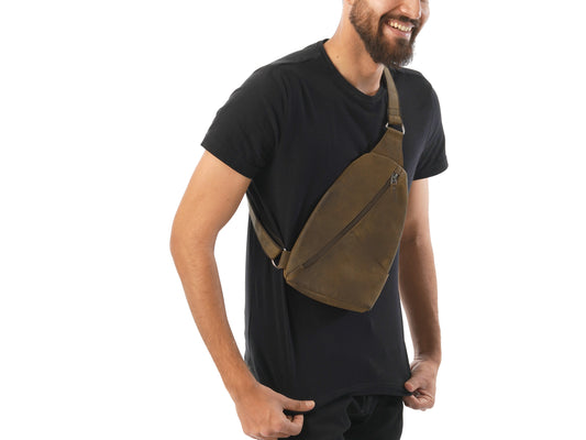 Sling Bag für Herren, Umhängetasche, große Brusttasche, Leder